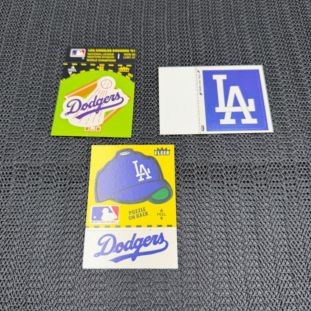 Vintage 80's Fleer Los Angeles Dodgers Sticker Card Lot 3pc